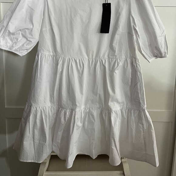 BNWT Know One Cares Cotton Poplin Short Sleeve Tiered Mini in snow white (M) - Picture 3 of 8